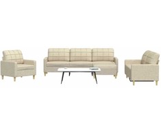 Sofa Sofos komplektas su pakoja, 4 dalių, kreminis, audinys