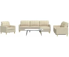 Sofa Sofos komplektas su pakoja, 4 dalių, kreminis, audinys