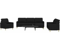 Sofa Sofos komplektas su pakoja, 4 dalių, juodas, audinys