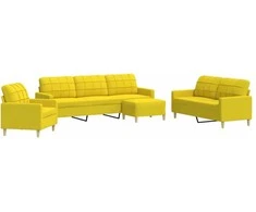 Sofa Sofos komplektas su pakoja, 4 dalių, geltonas, audinys