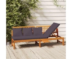 Sofa su pilkomis pagalvėlėmis, 200x60x75cm, akacijos masyvas
