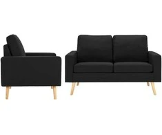 Sofa Sofos komplektas, 2 dalių, juodas, audinys (288702+288712)