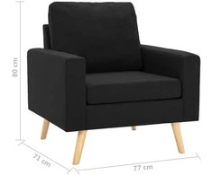 Sofa Sofos komplektas, 2 dalių, juodas, audinys (288702+288712)
