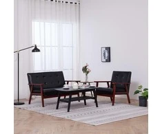 Sofa Sofos komplektas, 2 dalių, juodos spalvos, dirbtinė oda