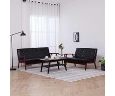 Sofa Sofos komplektas, 2 dalių, juodos spalvos, dirbtinė oda