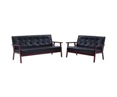 Sofa Sofos komplektas, 2 dalių, juodos spalvos, dirbtinė oda