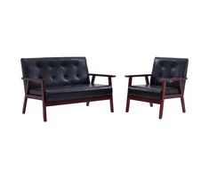 Sofa Sofos komplektas, 2 dalių, juodos spalvos, dirbtinė oda
