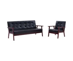 Sofa Sofos komplektas, 2 dalių, juodos spalvos, dirbtinė oda