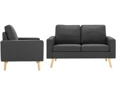 Sofa Sofos komplektas, 2 dalių, tamsiai pilkos spalvos, audinys