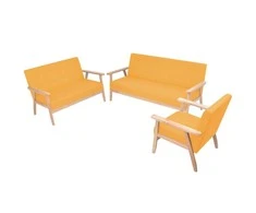Sofa Sofos komplektas, 3 dalių, audinys, geltonos spalvos