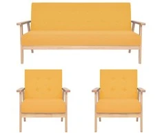 Sofa Sofos komplektas, 3 dalių, geltonos spalvos, audinys