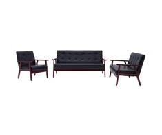 Sofa Sofos komplektas, 3 dalių, juodos spalvos, dirbtinė oda