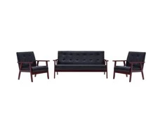 Sofa Sofos komplektas, 3 dalių, juodos spalvos, dirbtinė oda