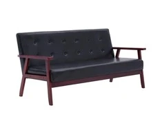 Sofa Sofos komplektas, 3 dalių, juodos spalvos, dirbtinė oda