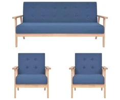 Sofa Sofos komplektas, 3 dalių, mėlynos spalvos, audinys