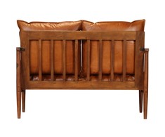 Sofa Sofos komplektas, 3 dalių, rudas, tikra oda ir akacijos masyvas