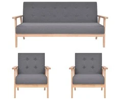 Sofa Sofos komplektas, 3 dalių, tamsiai pilkos spalvos, audinys