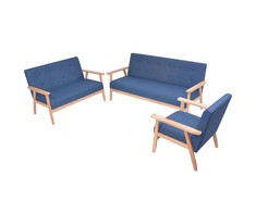 Sofa Sofos komplektas, 3d., audinys, mėlynas