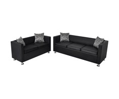 Sofa Sofos komplektas, juodas, dirbtinė oda, 3-vietis ir 2-vietis