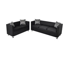Sofa Sofos komplektas, juodas, dirbtinė oda, 3-vietis ir 2-vietis