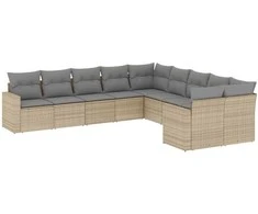 Sofa Sofos komplektas su pagalvėlėmis, 10 dalių, smėlio, poliratanas