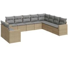 Sofa Sofos komplektas su pagalvėlėmis, 10 dalių, smėlio, poliratanas