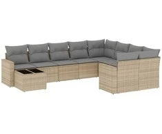 Sofa Sofos komplektas su pagalvėlėmis, 10 dalių, smėlio, poliratanas