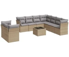 Sofa Sofos komplektas su pagalvėlėmis, 10 dalių, smėlio, poliratanas