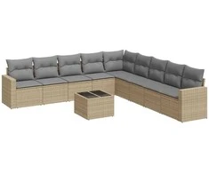 Sofa Sofos komplektas su pagalvėlėmis, 10 dalių, smėlio, poliratanas