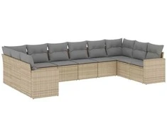 Sofa Sofos komplektas su pagalvėlėmis, 10 dalių, smėlio, poliratanas
