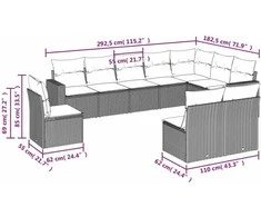 Sofa Sofos komplektas su pagalvėlėmis, 10 dalių, smėlio, poliratanas