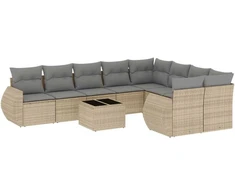 Sofa Sofos komplektas su pagalvėlėmis, 10 dalių, smėlio, poliratanas