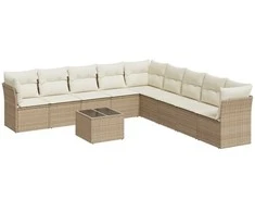 Sofa Sofos komplektas su pagalvėlėmis, 10 dalių, smėlio, poliratanas