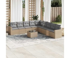 Sofa Sofos komplektas su pagalvėlėmis, 10 dalių, smėlio, poliratanas