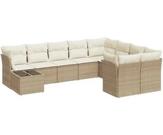 Sofa Sofos komplektas su pagalvėlėmis, 10 dalių, smėlio, poliratanas