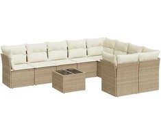 Sofa Sofos komplektas su pagalvėlėmis, 10 dalių, smėlio, poliratanas
