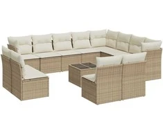 Sofa Sofos komplektas su pagalvėlėmis, 13 dalių, smėlio, poliratanas