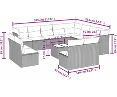 Sofa Sofos komplektas su pagalvėlėmis, 13 dalių, smėlio, poliratanas
