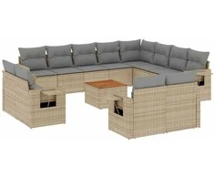 Sofa Sofos komplektas su pagalvėlėmis, 13 dalių, smėlio, poliratanas