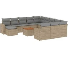Sofa Sofos komplektas su pagalvėlėmis, 13 dalių, smėlio, poliratanas