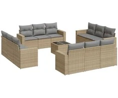 Sofa Sofos komplektas su pagalvėlėmis, 13 dalių, smėlio, poliratanas