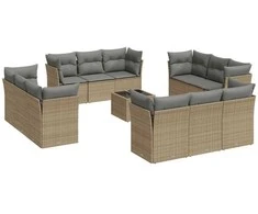 Sofa Sofos komplektas su pagalvėlėmis, 13 dalių, smėlio, poliratanas