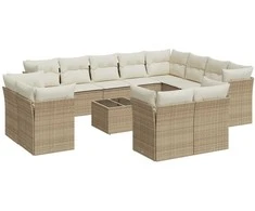 Sofa Sofos komplektas su pagalvėlėmis, 13 dalių, smėlio, poliratanas