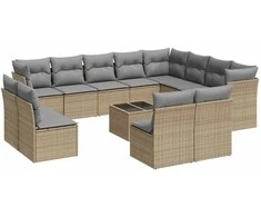 Sofa Sofos komplektas su pagalvėlėmis, 13 dalių, smėlio, poliratanas