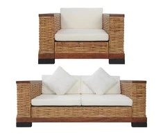 Sofa Sofos komplektas su pagalvėlėmis, 2d., rudos sp., nat. ratanas