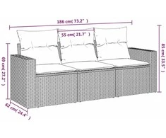 Sofa Sofos komplektas su pagalvėlėmis, 3 dalių, pilkas, poliratanas