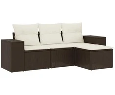 Sofa Sofos komplektas su pagalvėlėmis, 4 dalių, rudas, poliratanas