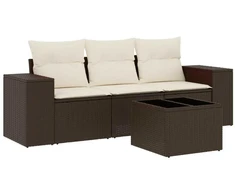 Sofa Sofos komplektas su pagalvėlėmis, 4 dalių, rudas, poliratanas