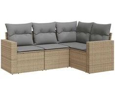 Sofa Sofos komplektas su pagalvėlėmis, 4 dalių, smėlio, poliratanas