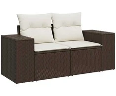 Sofa Sofos komplektas su pagalvėlėmis, 4 dalių, rudas, poliratanas